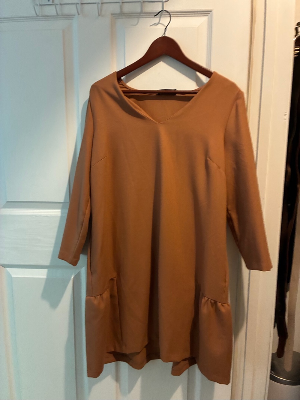 Hatch Long Sleeve V-Neck Dress in Tan